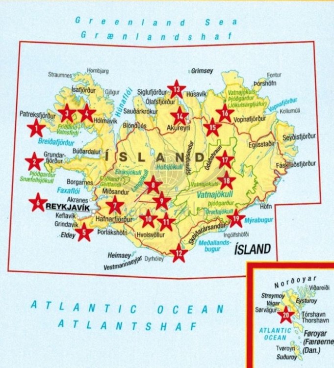 Islandia i Wyspy Owcze. Wodoodporna mapa samochodowo-turystyczna wydawnictwa Marco Polo. Zasięg