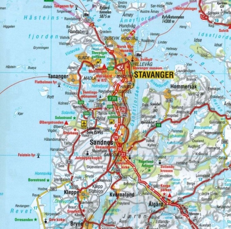 Norwegia południowa 1:325 000. Wodoodporna mapa samochodowo-turystyczna wydawnictwa Marco Polo. Fragment