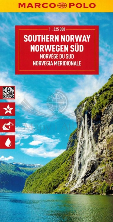 Norwegia południowa 1:325 000. Wodoodporna mapa samochodowo-turystyczna wydawnictwa Marco Polo. Okładka