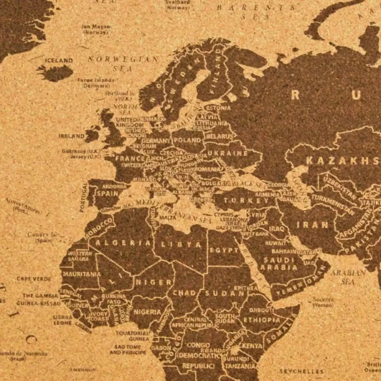 Świat - mapa. Tablica korkowa 60 x 40 cm. Fragment 1
