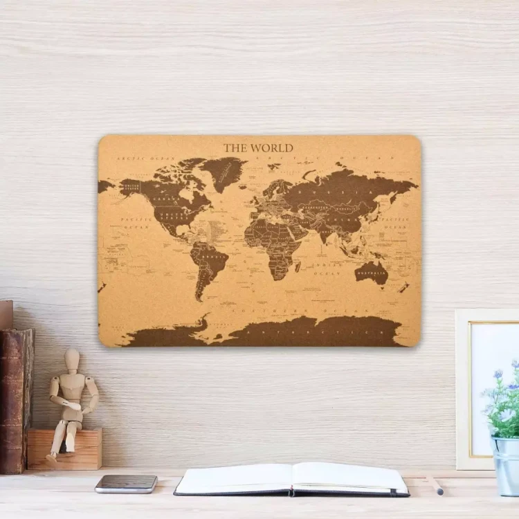 Świat - mapa. Tablica korkowa 60 x 40 cm. Przykład aranżacji 1