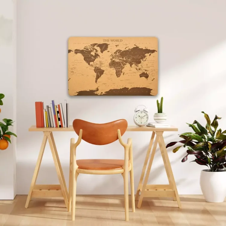 Świat - mapa. Tablica korkowa 60 x 40 cm. Przykład aranżacji 2