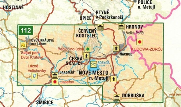Pogranicze Kłodzkie, część południowa / Kladske Pomezi. Mapa turystyczna 112 wydawnictwa Geodezie On Line. Zasięg