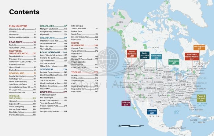 USA - najlepsze trasy / USA's best trips. Przewodnik wydawnictwa Lonely Planet. Spis treści