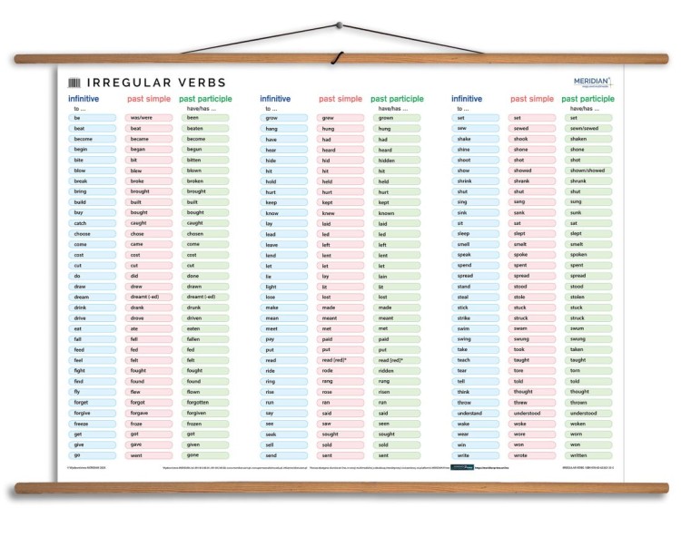 Czasowniki nieregularne / Irregular verbs. Plansza edukacyjna wydawnictwa Meridian