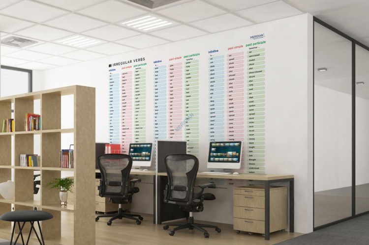 Czasowniki nieregularne / Irregular verbs. Fototapeta samoprzylepna. Plansza edukacyjna. Przykład aranżacji