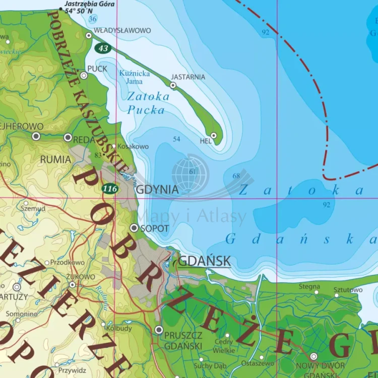 Polska 1:700 000. Mapa ścienna fizyczna. Fragment 1