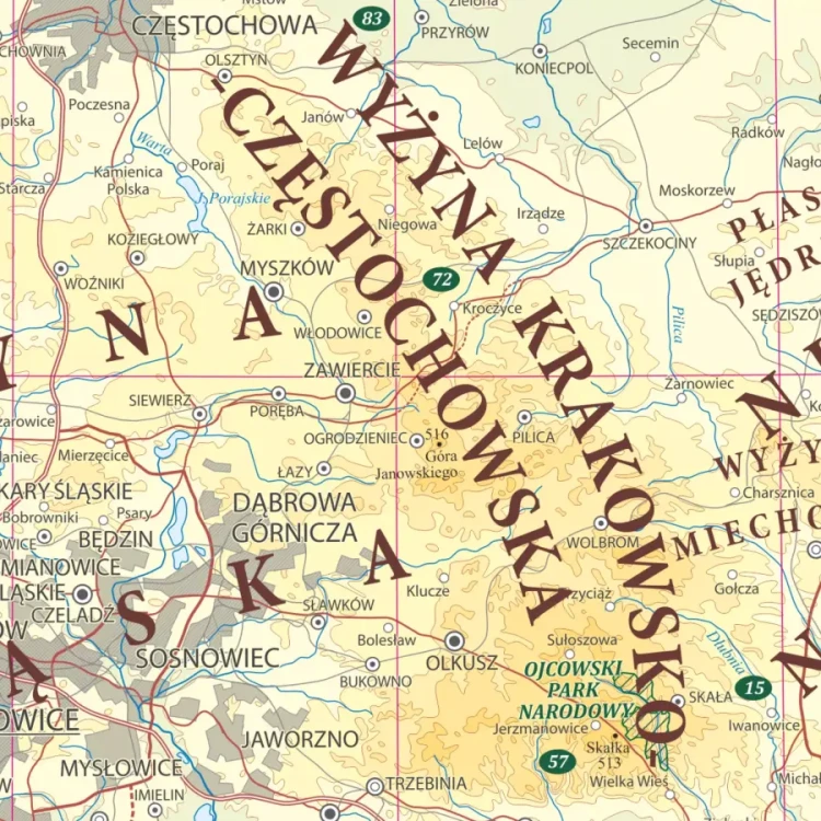 Polska 1:700 000. Mapa ścienna fizyczna. Fragment 3