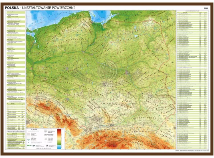 Polska 1:700 000. Mapa fizyczna w ramie drewnianej