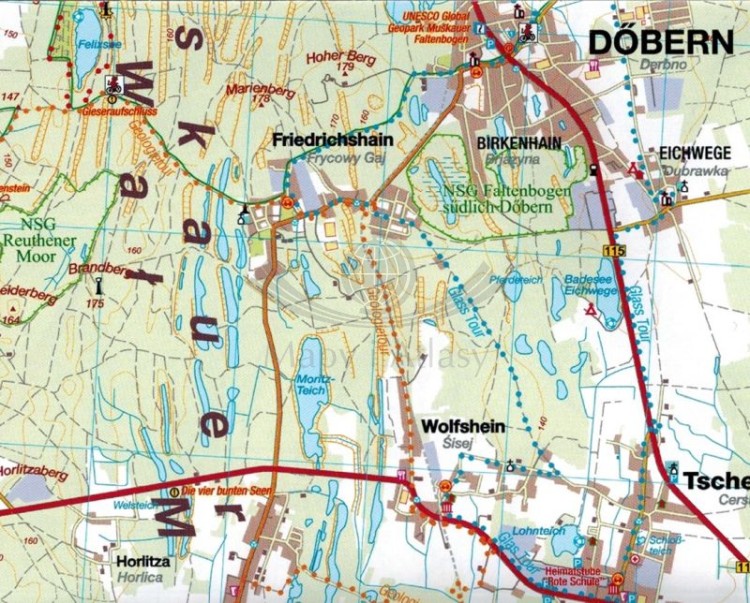 Łuk Mużakowa, część polska i niemiecka. Zestaw dwóch map turystycznych wydawnictwa Sygnatura. Część niemiecka - fragment 1
