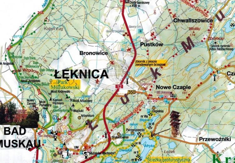 Łuk Mużakowa, część polska i niemiecka. Zestaw dwóch map turystycznych wydawnictwa Sygnatura. Część polska - fragment 1