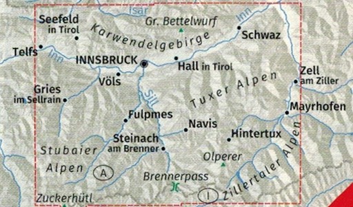 Innsbruck Mapa turystyczna 290 wydawnictwa Kompass. Mapa 1 - zasięg