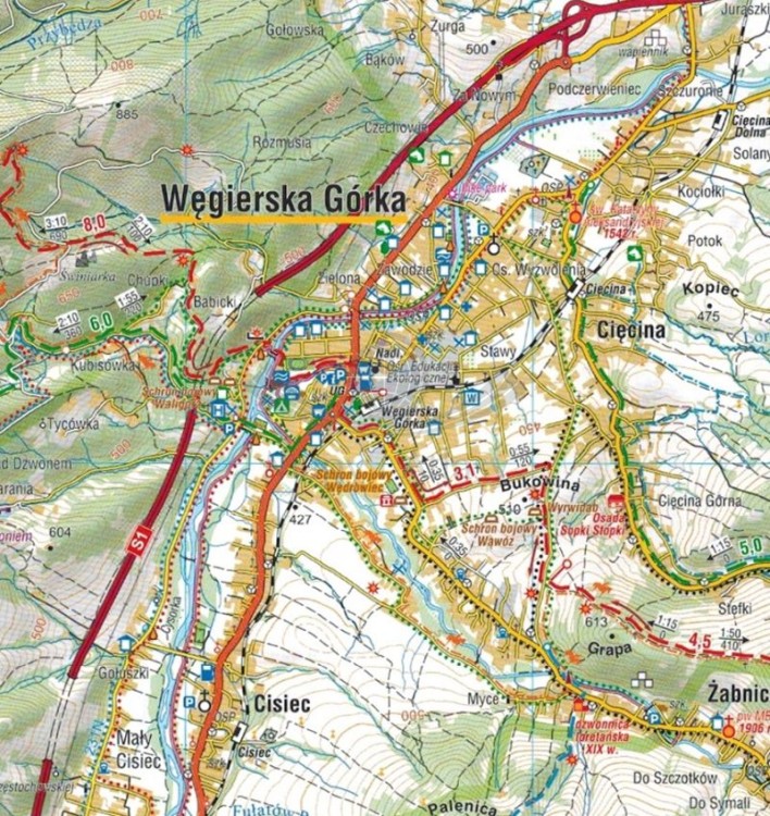 Beskid Śląski i Żywiecki 1:50 000. Mapa turystyczna wydawnictwa Compass. Fragment 1