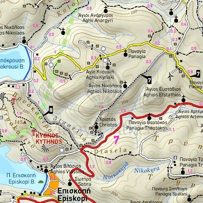 Kitnos / Kythnos 1:25 000. Wodoodporna mapa turystyczna wydawnictwa Terrain Editions. Fragment 2