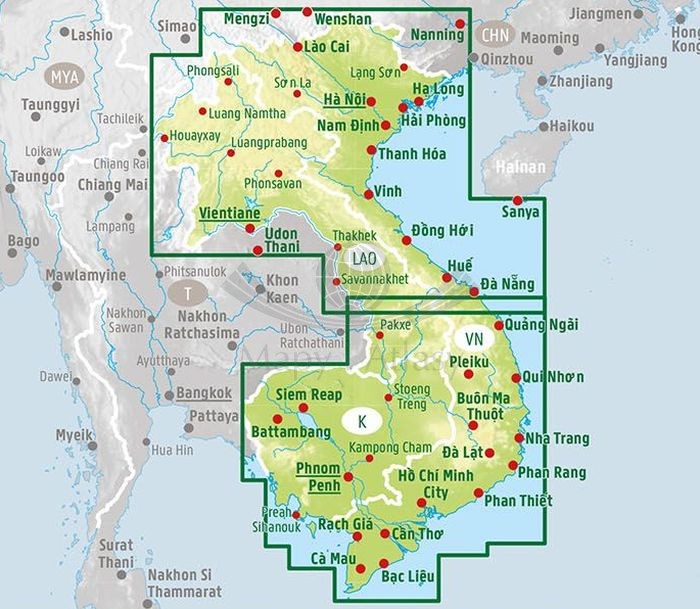 Wietnam, Laos, Kambodża 1:900 000. Mapa samochodowo-turystyczna wydawnictwa Freytag & Berndt. Zasięg