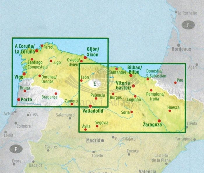 Hiszpania północna, Droga Świętego Jakuba / Camino de Santiago. Mapa samochodowo-turystyczna + Miniprzewodnik wydawnictwa Freytag & Berndt. Zasięg