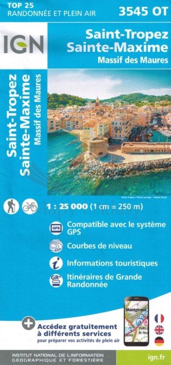 Saint-Tropez, Sainte-Maxime, Massif des Maures. Mapa turystyczna 3545 OT wydawnictwa IGN. Okładka