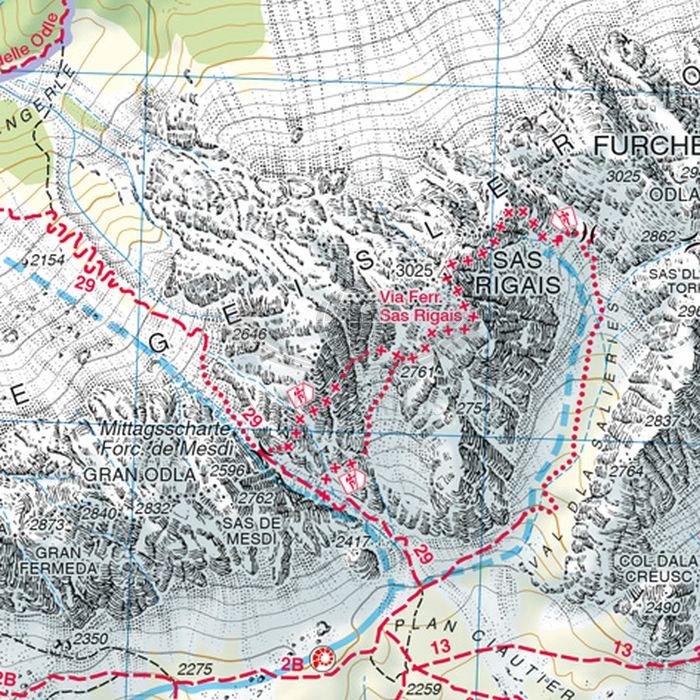 Brixen, Villnossertal / Bressanone, Val di Funes. Wodoodporna mapa turystyczna 030 wydawnictwa Tabacco. Fragment