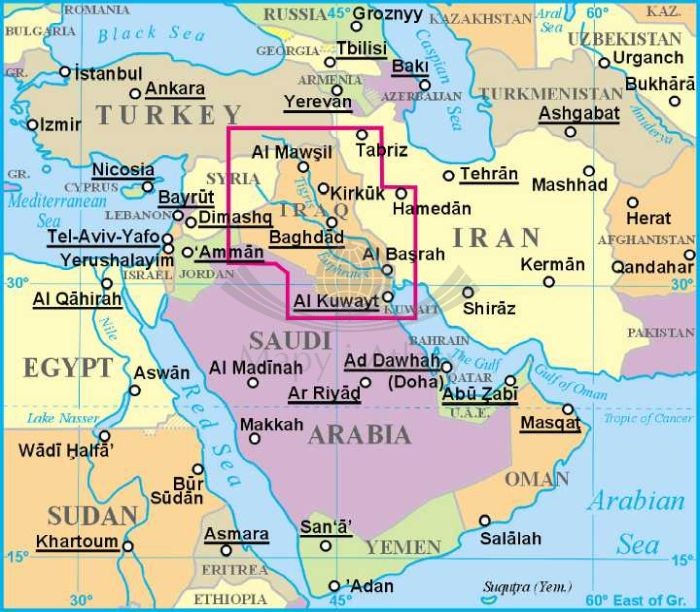Irak 1:1 750 000. Mapa samochodowo-turystyczna wydawnictwa Gizi Map. Zasięg
