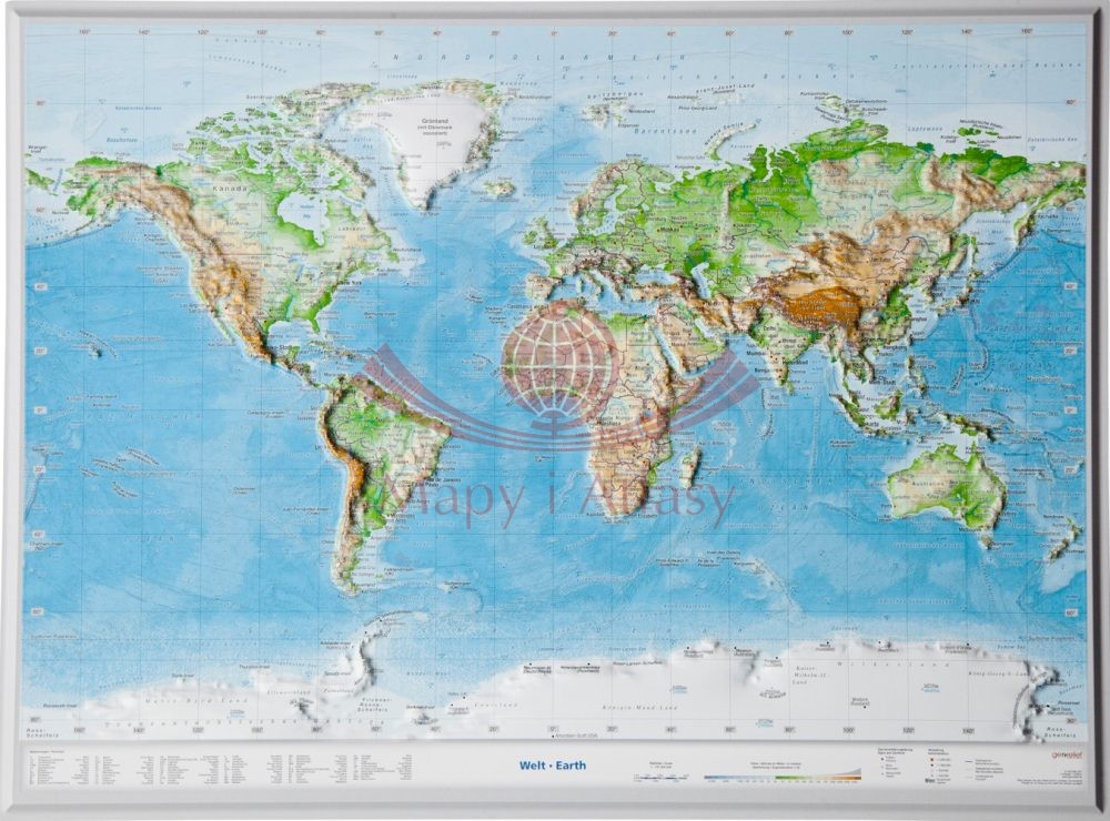 Świat 1:107 000 000. Mapa plastyczna 39 x 29 cm. Georelief