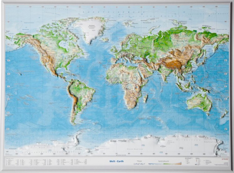 Świat 1:107 000 000. Mapa plastyczna 39 x 29 cm. Georelief