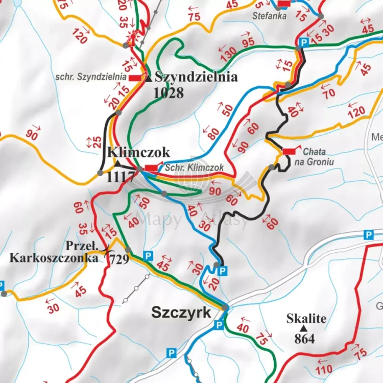 Beskid Śląski. Mapa - szlaki turystyczne. Wersja magnetyczna. Fragment 1