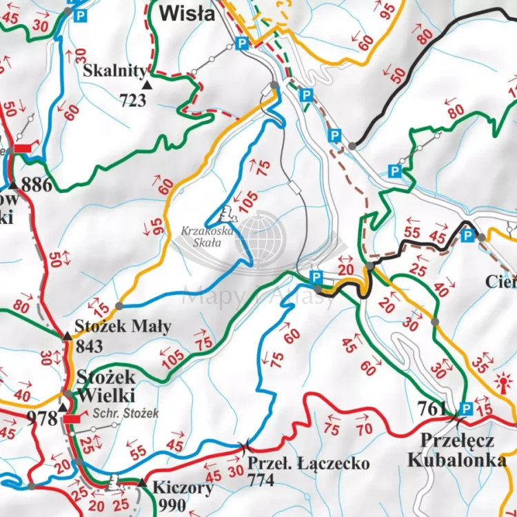 Beskid Śląski. Mapa - szlaki turystyczne. Wersja magnetyczna. Fragment 2