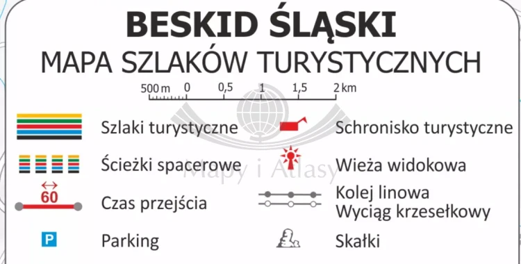 Beskid Śląski. Mapa - szlaki turystyczne. Wersja magnetyczna. Legenda