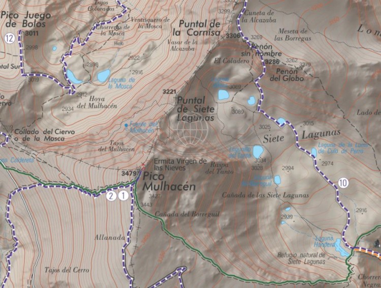 Sierra Nevada 1:25 000. Mapa turystyczna wydawnictwa Editorial Piolet. Fragment 2