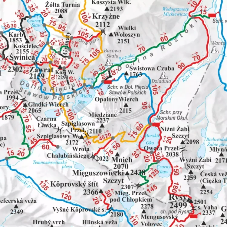 Tatry. Mapa - szlaki turystyczne, w ramie drewnianej. Fragment 3