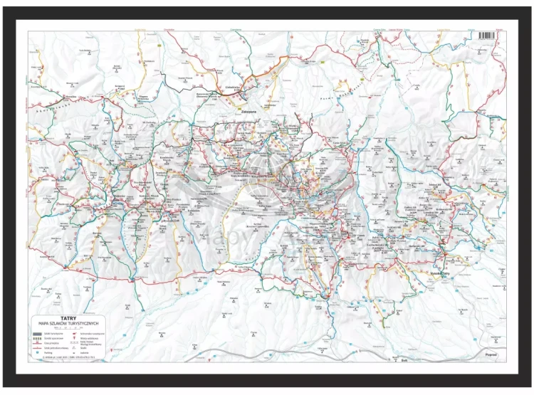 Tatry. Mapa - szlaki turystyczne, w ramie drewnianej
