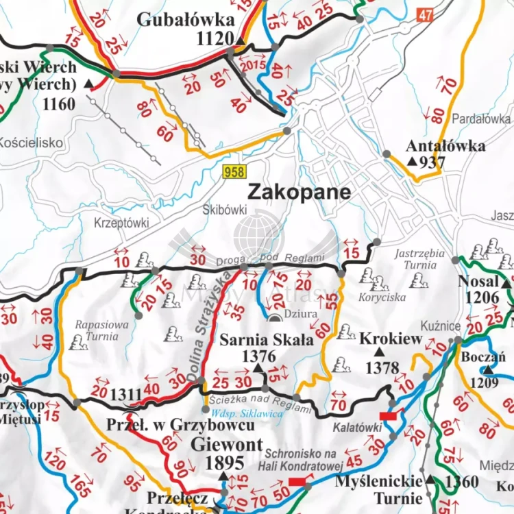 Tatry. Mapa - szlaki turystyczne. Wersja magnetyczna. Fragment 2