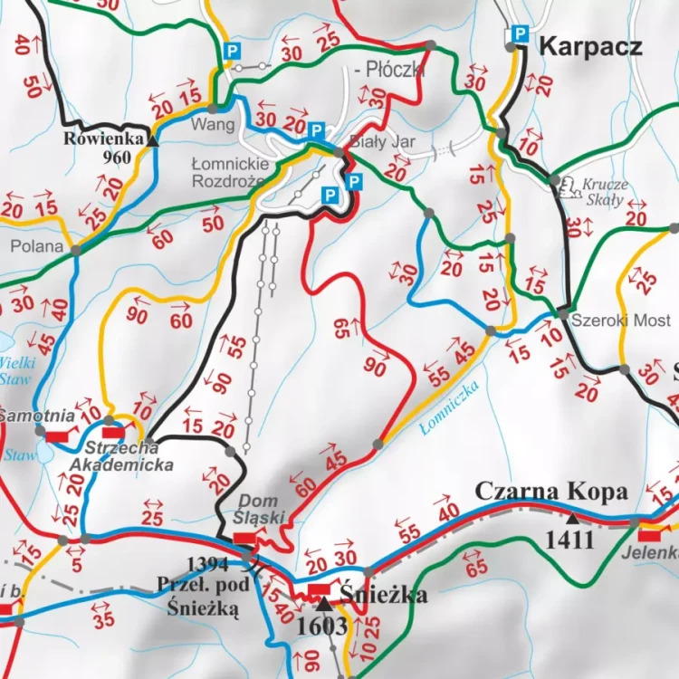 Karkonosze. Mapa - szlaki turystyczne. Wersja do wpinania. Fragment 1