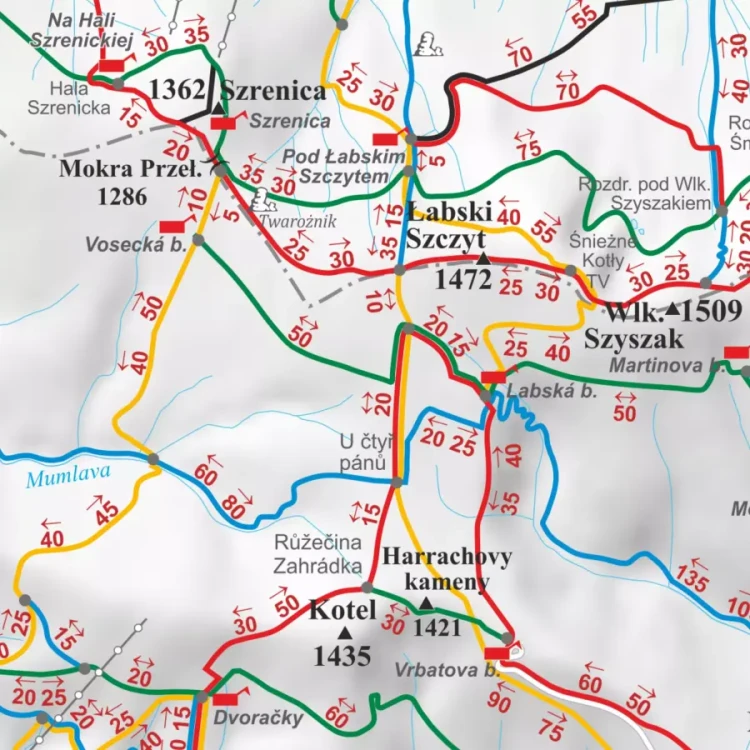 Karkonosze. Mapa - szlaki turystyczne. Wersja do wpinania. Fragment 2
