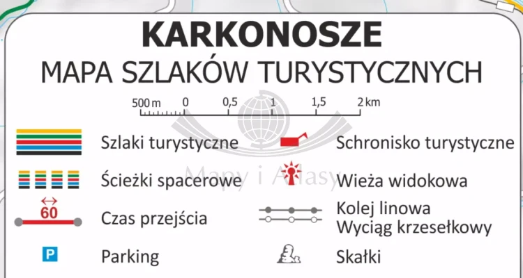 Karkonosze. Mapa - szlaki turystyczne. Wersja do wpinania. Legenda