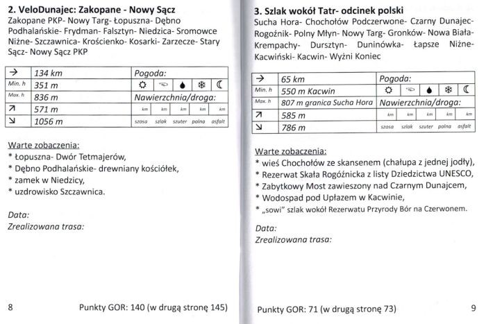 Górska odznaka rowerowa MTB. Książeczka. Przykładowe strony 1