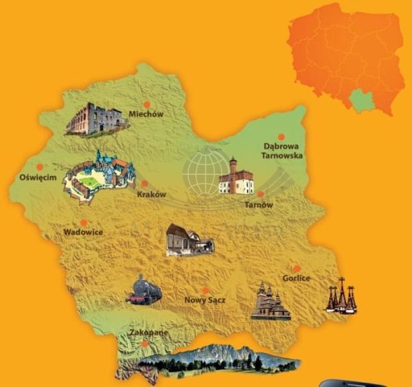 Województwo Małopolskie. Mapa atrakcji turystycznych wydawnictwa Compass. Zasięg