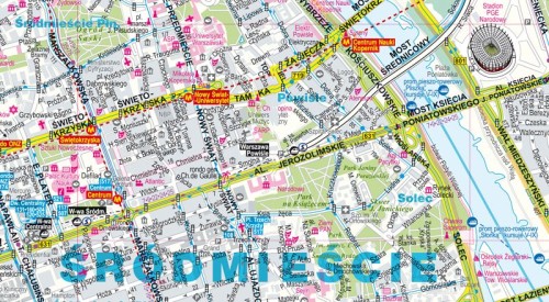 Warszawa 1:26 000. Dzielnice centralne. Laminowany plan miasta / Mapa kieszonkowa wydawnictwa ExpressMap. Fragment