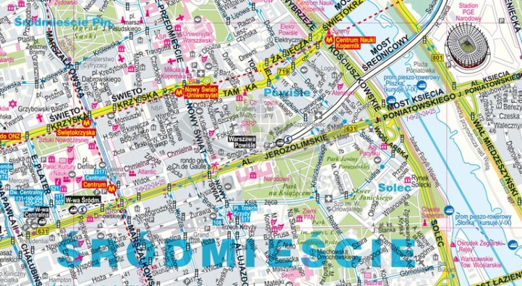 Warszawa 1:26 000. Dzielnice centralne. Laminowany plan miasta / Mapa kieszonkowa wydawnictwa ExpressMap. Fragment