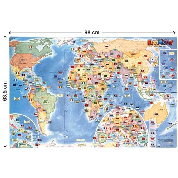 Flagmistrz. Puzzle konturowe + mapa. Jako