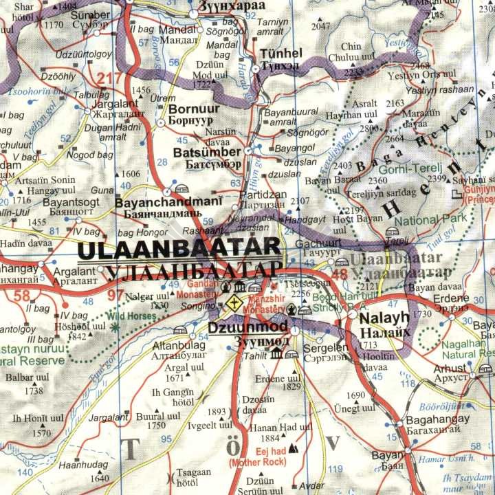 Mongolia 1:2 000 000. Mapa samochodowo-turystyczna wydawnictwa Gizi Map. Fragment