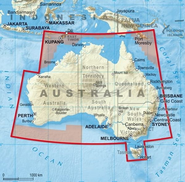Australia 1:4 250 000. Laminowana mapa samochodowo-turystyczna wydawnictwa ExpressMap. Zasięg