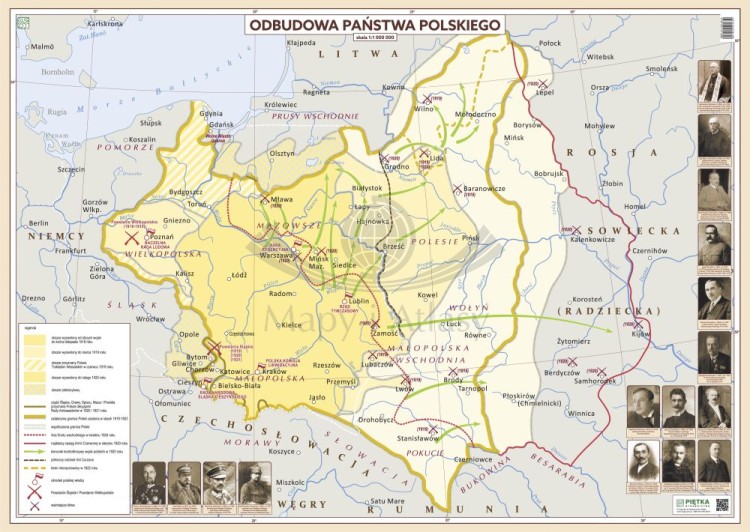 Odbudowa państwa Polskiego. Mapa ścienna. Wersja STRONG