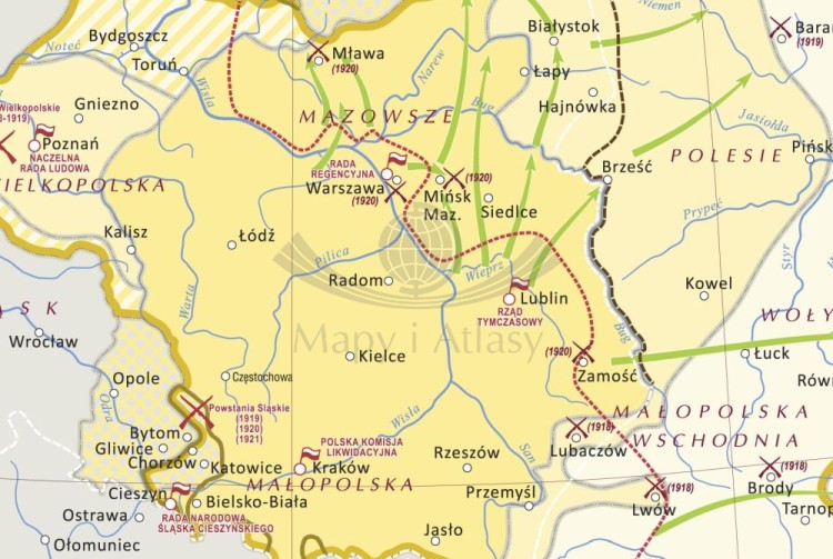 Odbudowa państwa Polskiego. Mapa ścienna. Wersja STRONG. Fragment
