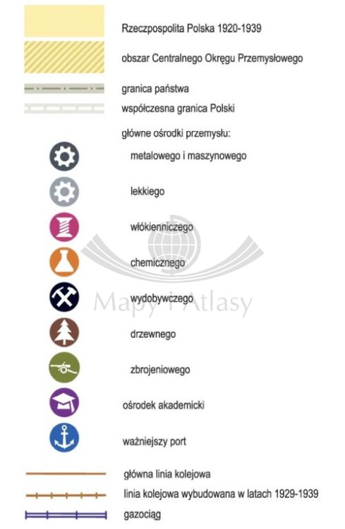 Rzeczpospolita Polska 1920-1939. Mapa ścienna. Wersja STRONG. Legenda