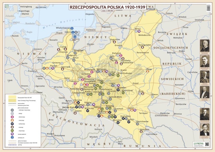 Rzeczpospolita Polska 1920-1939. Mapa ścienna. Wersja STRONG