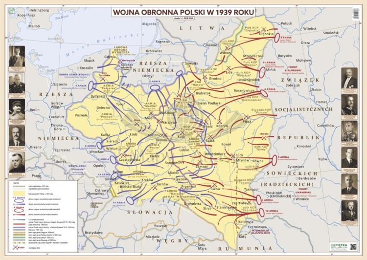 Wojna obronna Polski w 1939 roku. Mapa ścienna. Wersja STRONG