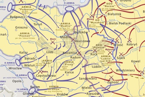 Wojna obronna Polski w 1939 roku. Mapa ścienna. Wersja STRONG. Fragment