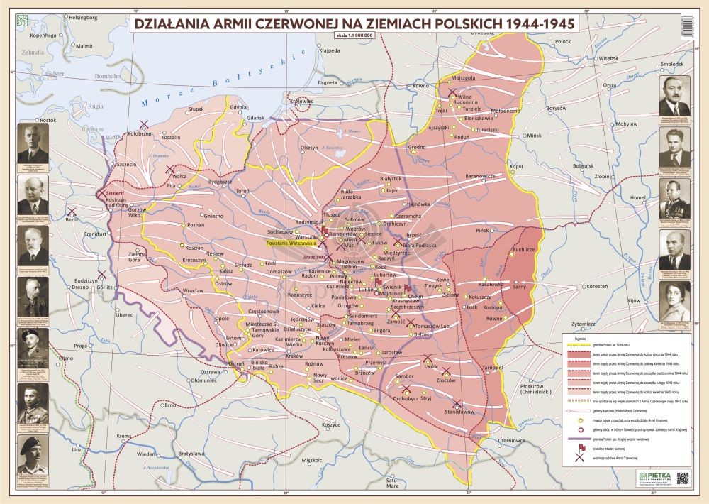 Działania armii czerwonej na ziemiach Polskich w latach 1944-1945. Mapa ścienna. Wersja STRONG