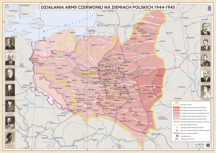 Działania armii czerwonej na ziemiach Polskich w latach 1944-1945. Mapa ścienna. Wersja STRONG